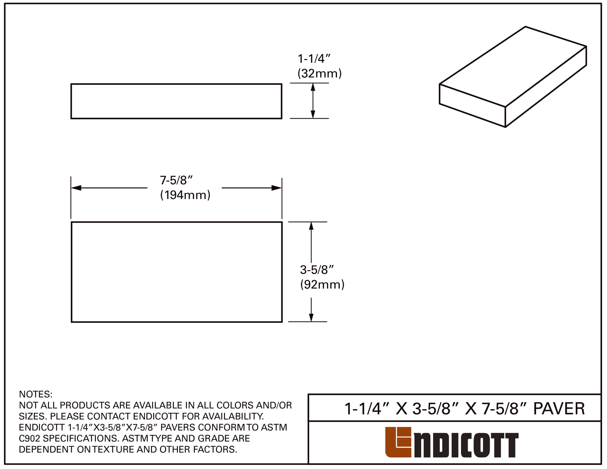 1-1/4" X 3-5/8" X 7-5/8"