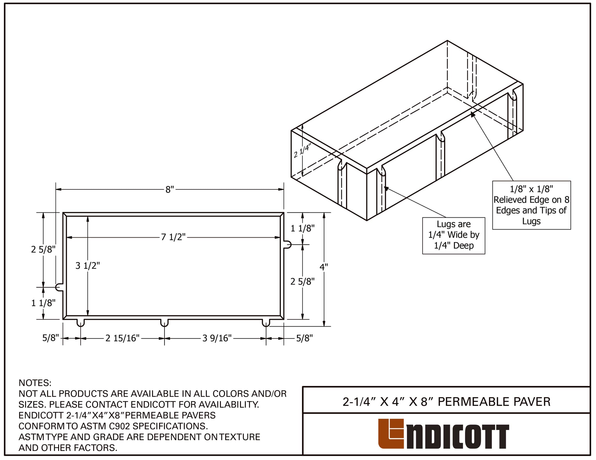 2-1/4" X 4" X 8" Permeable