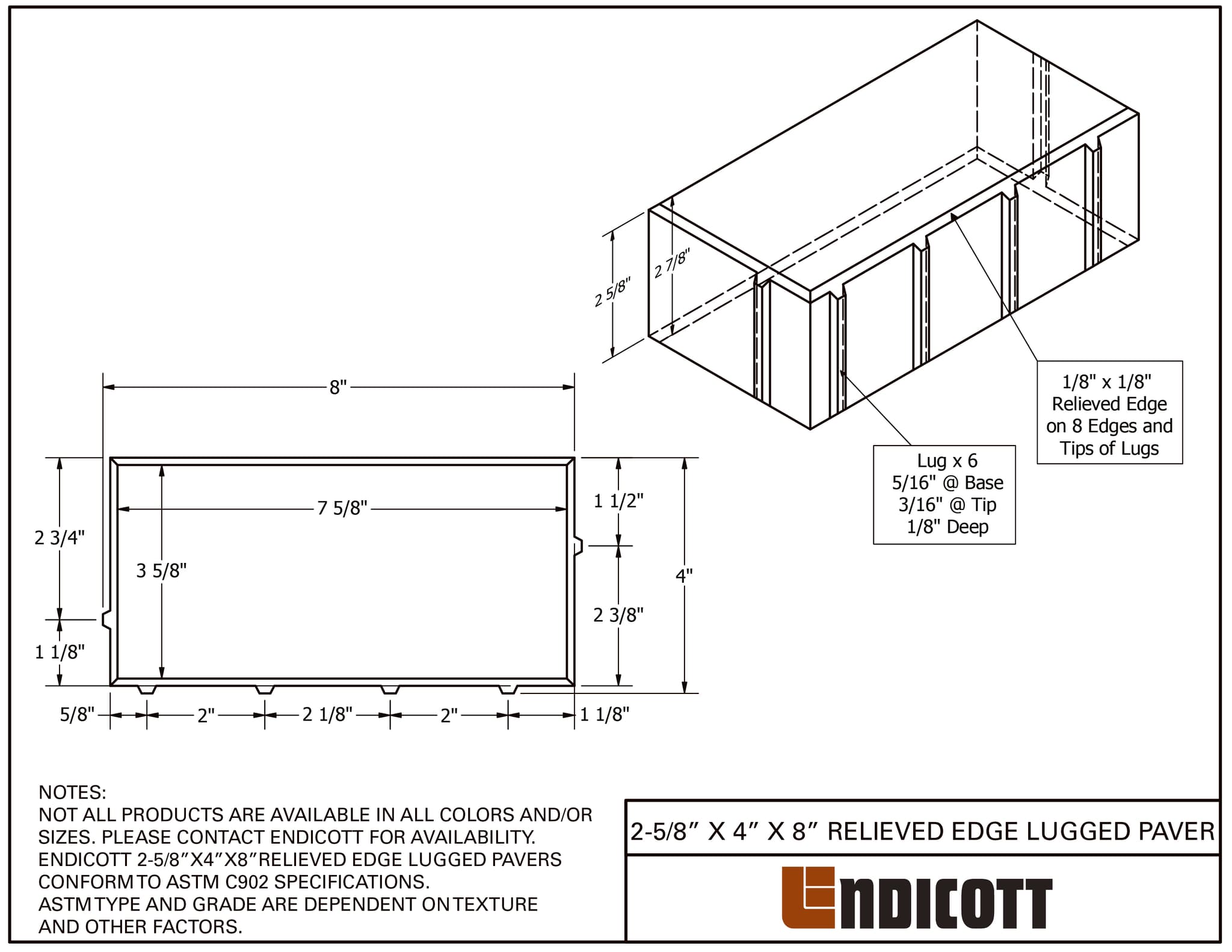2-5/8" X 4" X 8" Relieved Edge Lugged